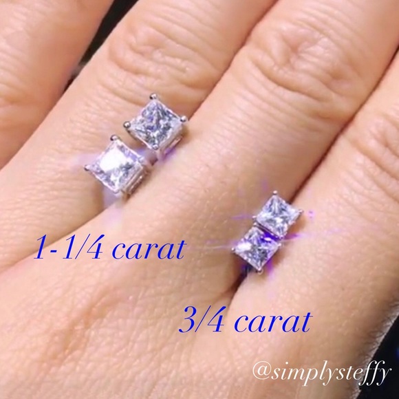 RESTOCKING Princess Cut Sterling Silver Earrings - Picture 4 of 8